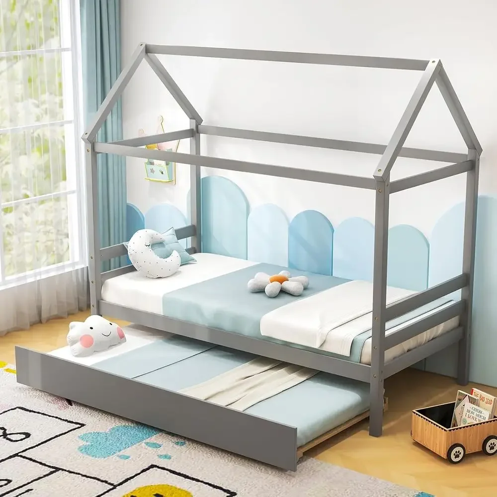 Twin Size Wood Playhouse Platform Bed with Trundle, Daybed for Kids, Suitable for Boys and Girls, No Box Spring Needed, Quiet De
Twin Size Wood Playhouse Platform Bed with Trundle, Daybed for Kids, Suitable for Boys and Girls, No Box Spring Needed, Quiet De
