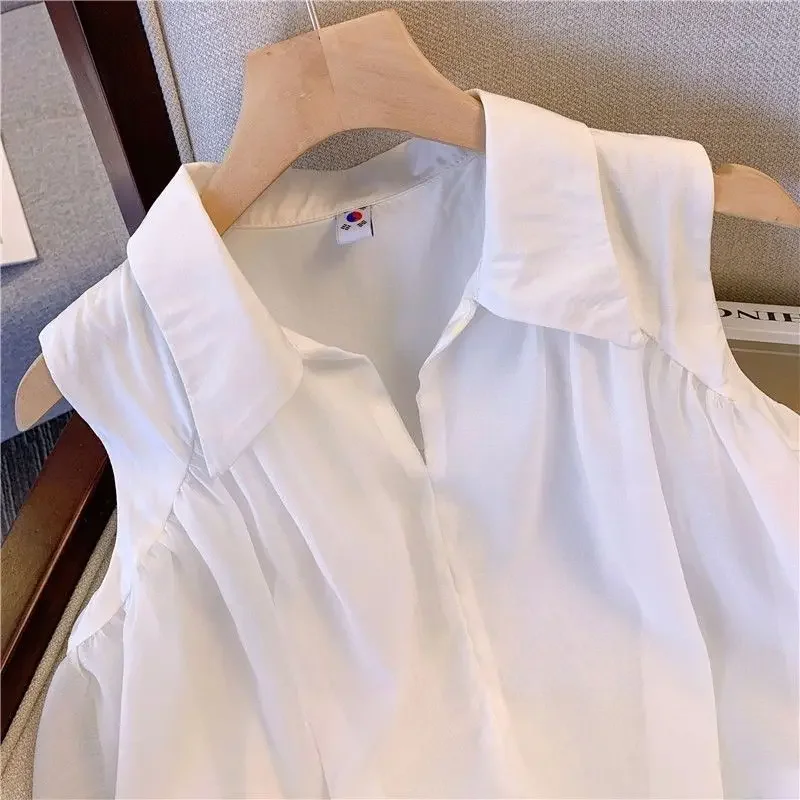 Summer 2025 design lapel white shirt, women's belly cover, off-the-shoulder sleeveless top blouse women
Summer 2025 design lapel white shirt, women's belly cover, off-the-shoulder sleeveless top blouse women