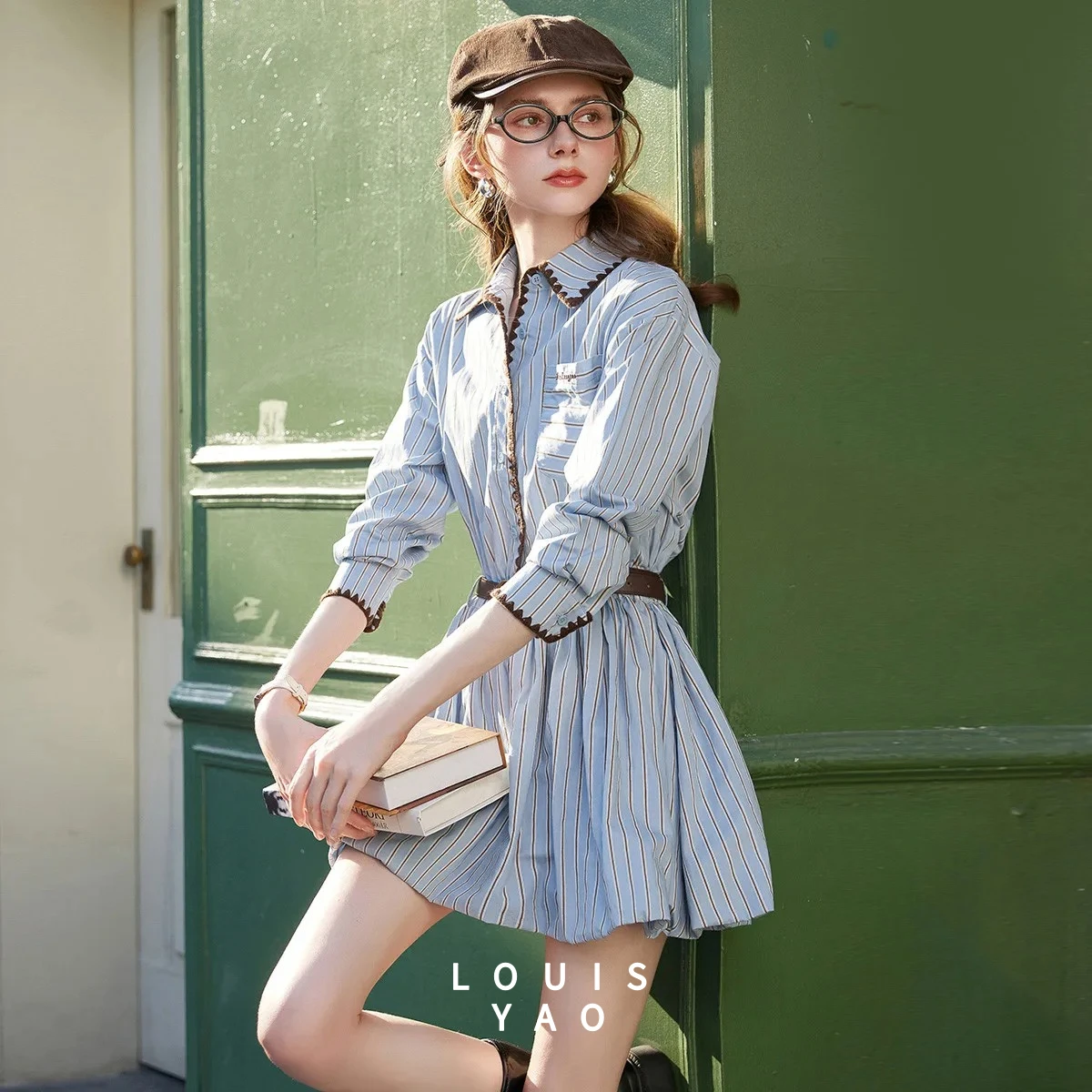 LOUISYAO Women's Midi Dress 2026 Spring Sweet Lapel Drop Shoulder Elastic Waist With Belt Casual Loose Mid-Length Dress
LOUISYAO Women's Midi Dress 2026 Spring Sweet Lapel Drop Shoulder Elastic Waist With Belt Casual Loose Mid-Length Dress