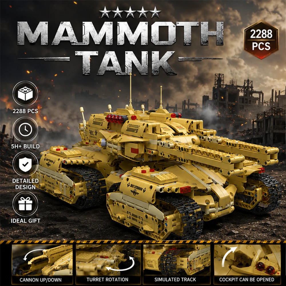 2,288 Pieces Technic-style MOC Tank — Military "Mammoth" Tank, Adult Tank Model Kit,
2,288 Pieces Technic-style MOC Tank — Military "Mammoth" Tank, Adult Tank Model Kit,