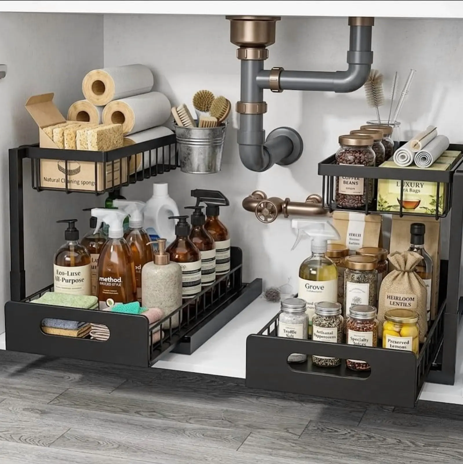 2-Tier Pull-Out Sink Organizer, Under Cabinet Storage Shelf, Kitchen & Bathroom Organization, 2-Pack
2-Tier Pull-Out Sink Organizer, Under Cabinet Storage Shelf, Kitchen & Bathroom Organization, 2-Pack