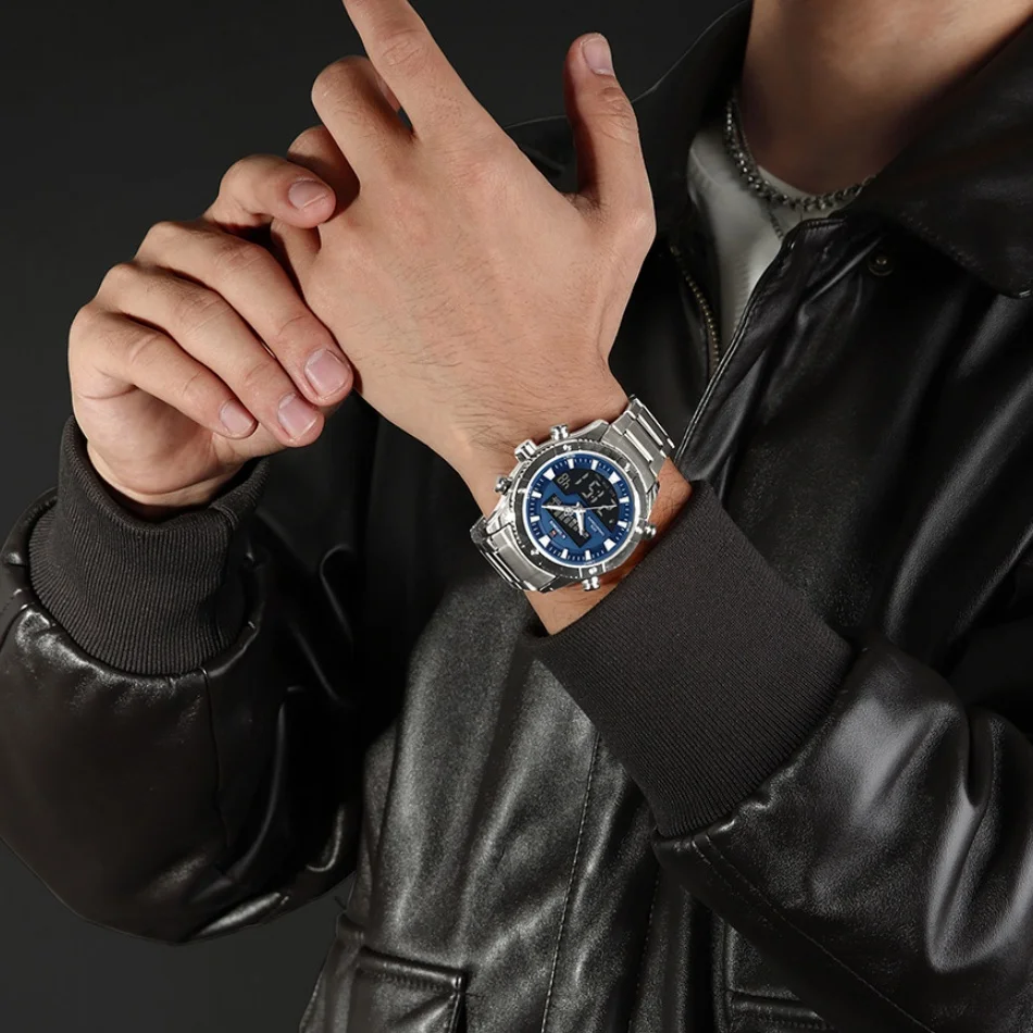 NAVIFORCE Men's Creative Stainless Steel Watch Water Resistant Dual Display Time Multi-Function Countdown Sport Alarm Mode Clock
NAVIFORCE Men's Creative Stainless Steel Watch Water Resistant Dual Display Time Multi-Function Countdown Sport Alarm Mode Clock