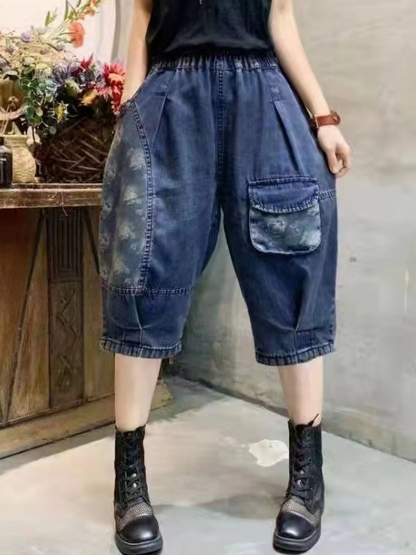 plus Size Women's Five-Quarter Printed Skinny Jeans Summer Thin Casual Loose Waist Elastic Waist Denim Pants Korean Style
plus Size Women's Five-Quarter Printed Skinny Jeans Summer Thin Casual Loose Waist Elastic Waist Denim Pants Korean Style