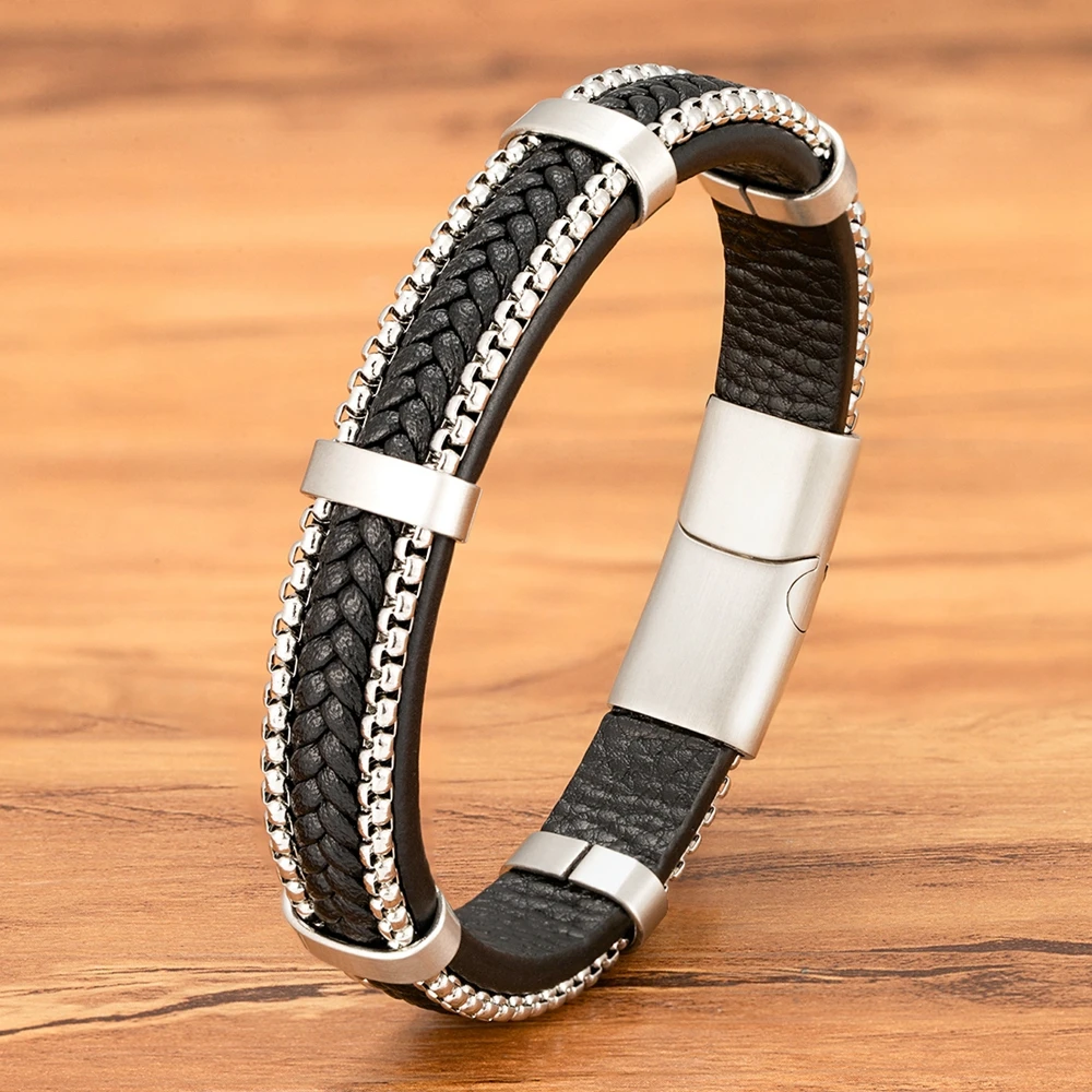 XQNI Fashion Chain Stainless Steel Men Leather Bracelet for Friend Birthday Gift Bangles Charm Jewelry Accessories Wholesale
XQNI Fashion Chain Stainless Steel Men Leather Bracelet for Friend Birthday Gift Bangles Charm Jewelry Accessories Wholesale
