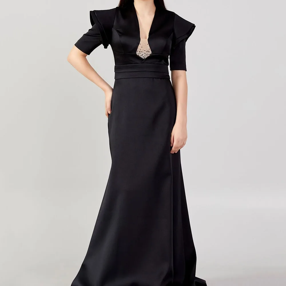 Customized A-Line Prom Dresses Floor-Length V-Neck Short Sleeve Evening Gown Fashion Sequined Simple Draped Casual Party Gown
Customized A-Line Prom Dresses Floor-Length V-Neck Short Sleeve Evening Gown Fashion Sequined Simple Draped Casual Party Gown
