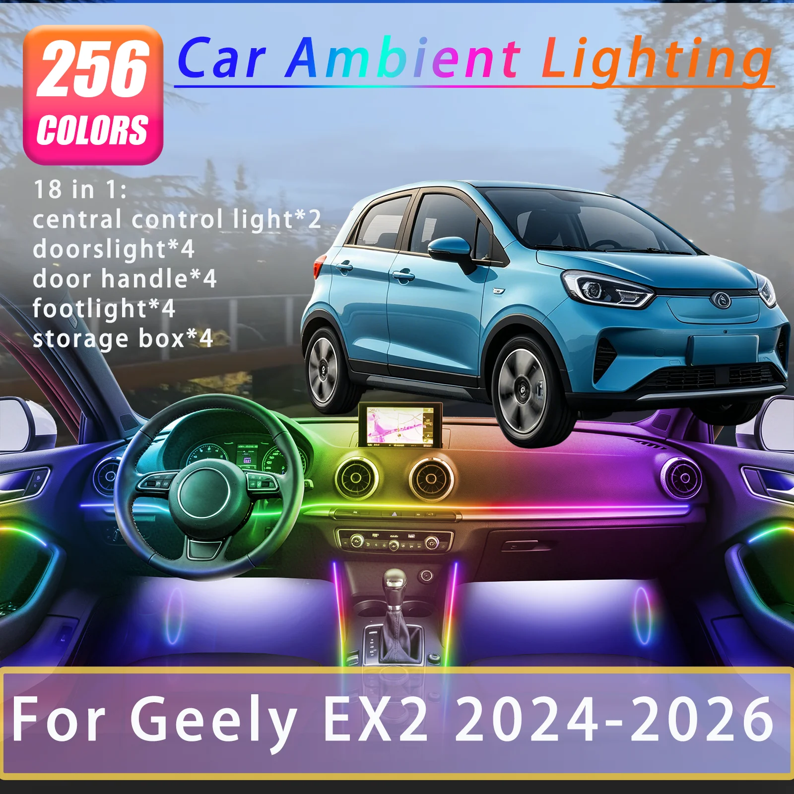 For Geely EX2 2024-2026 Car Interior Ambient Lights Strips Breathing Lighting Kit App Control Auto Decorative
For Geely EX2 2024-2026 Car Interior Ambient Lights Strips Breathing Lighting Kit App Control Auto Decorative