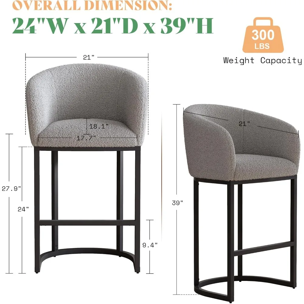Modern Counter Height Bar Stools, Stools for Kitchen Counter, Grey Boucle Chair with Arms and Footrest
Modern Counter Height Bar Stools, Stools for Kitchen Counter, Grey Boucle Chair with Arms and Footrest