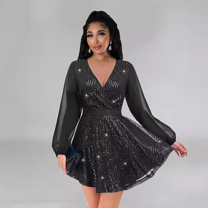 2024 Women's Sparkling V-neck Loose Comfortable Dress Party Long Sleeve Casual Loose Mini Short Style Elegant Evening Dress
2024 Women's Sparkling V-neck Loose Comfortable Dress Party Long Sleeve Casual Loose Mini Short Style Elegant Evening Dress
