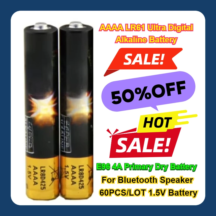E96 4A Primary Dry Battery Batteries AAAA LR61 Ultra Digital Alkaline Battery For Bluetooth Speaker 60PCS/LOT 1.5V Battery
E96 4A Primary Dry Battery Batteries AAAA LR61 Ultra Digital Alkaline Battery For Bluetooth Speaker 60PCS/LOT 1.5V Battery