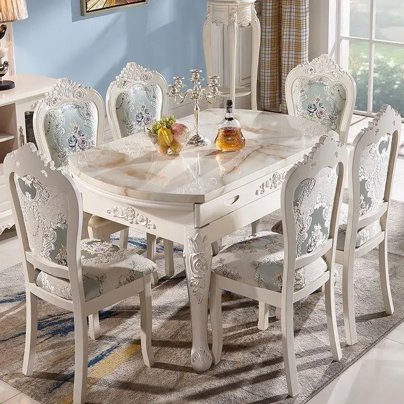 European-style dining table household retractable round table marble solid wood chair combination dining table foldable
European-style dining table household retractable round table marble solid wood chair combination dining table foldable