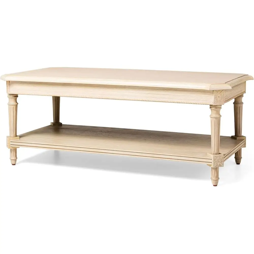 2-Tier Classic Wooden Coffee Table with Rustic White Finish and Shelf Storage
2-Tier Classic Wooden Coffee Table with Rustic White Finish and Shelf Storage