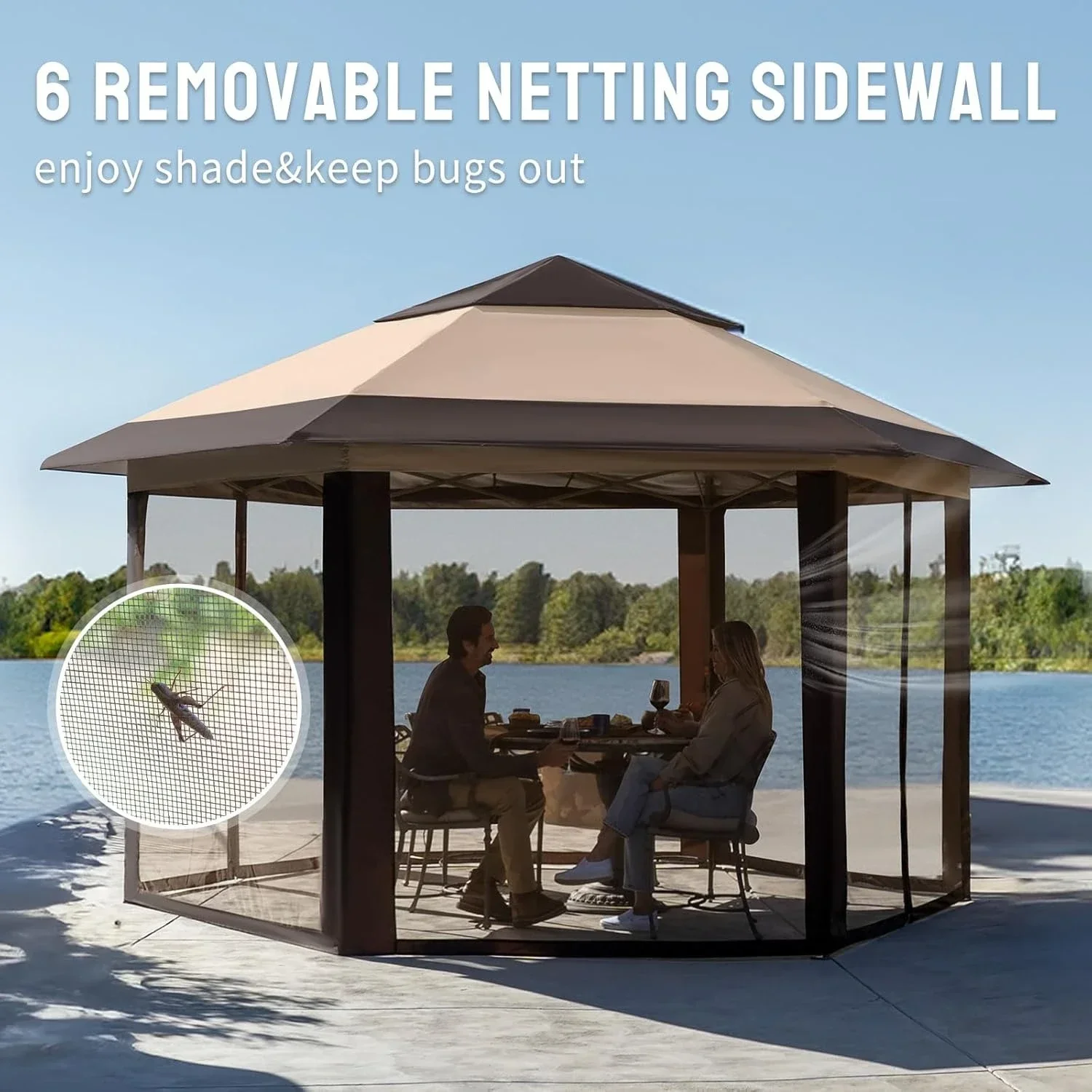 Patented Center Lock 6-Sided Portable Gazebo,13x13 Pop up Gazebo with Mosquito Nettings, 300D Silver-Coated Fabric UV Resistant
Patented Center Lock 6-Sided Portable Gazebo,13x13 Pop up Gazebo with Mosquito Nettings, 300D Silver-Coated Fabric UV Resistant