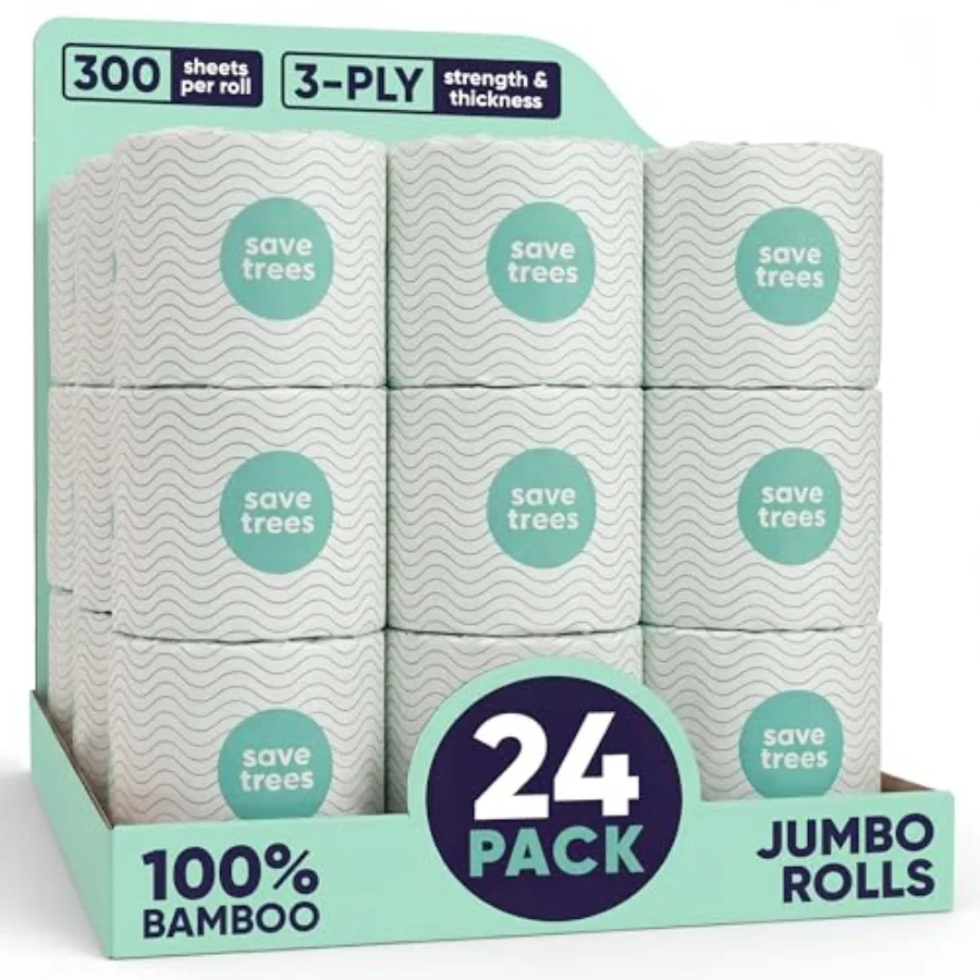 Bamboo Toilet Paper - Rolls Of Septic Safe Organic Toilet Paper 3-ply, 300 Sheets Per Roll - PFAs Free, FSC Certified, Plastic
Bamboo Toilet Paper - Rolls Of Septic Safe Organic Toilet Paper 3-ply, 300 Sheets Per Roll - PFAs Free, FSC Certified, Plastic