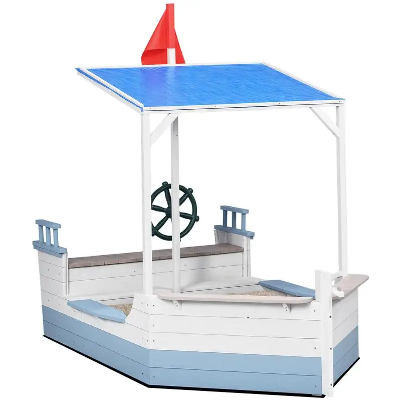 Outsunny Kids Sandbox with Canopy, Pirate Ship Wooden Sand Boxes with Bench for Backyard, Sand Pit for Toddlers, 83" x 43", Blue
Outsunny Kids Sandbox with Canopy, Pirate Ship Wooden Sand Boxes with Bench for Backyard, Sand Pit for Toddlers, 83" x 43", Blue