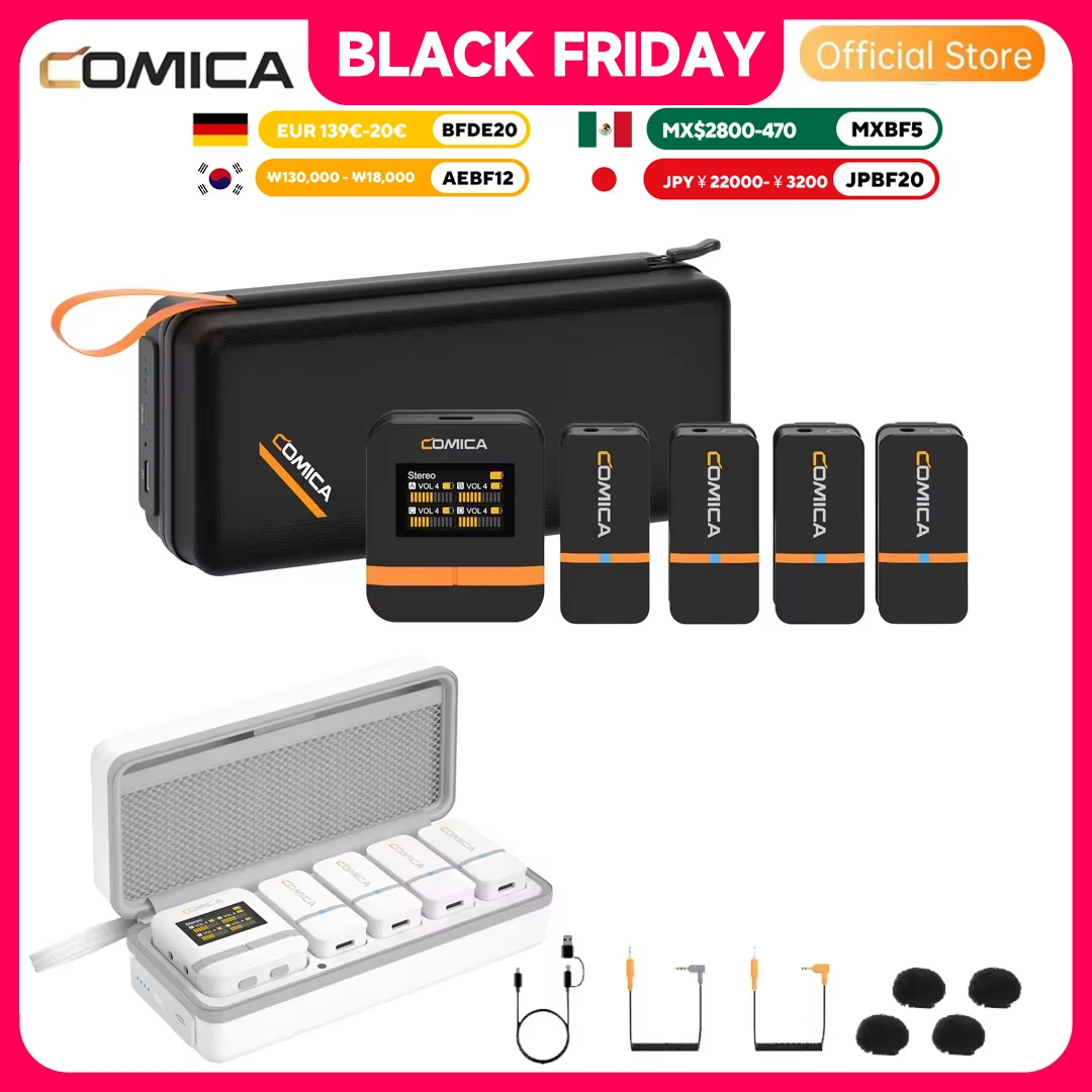 Четырехканальный мини-беспроводной микрофон Comica Vimo Q, беспроводной петличный микрофон с чехлом для зарядки для камеры, смартфона, ПК
Четырехканальный мини-беспроводной микрофон Comica Vimo Q, беспроводной петличный микрофон с чехлом для зарядки для камеры, смартфона, ПК