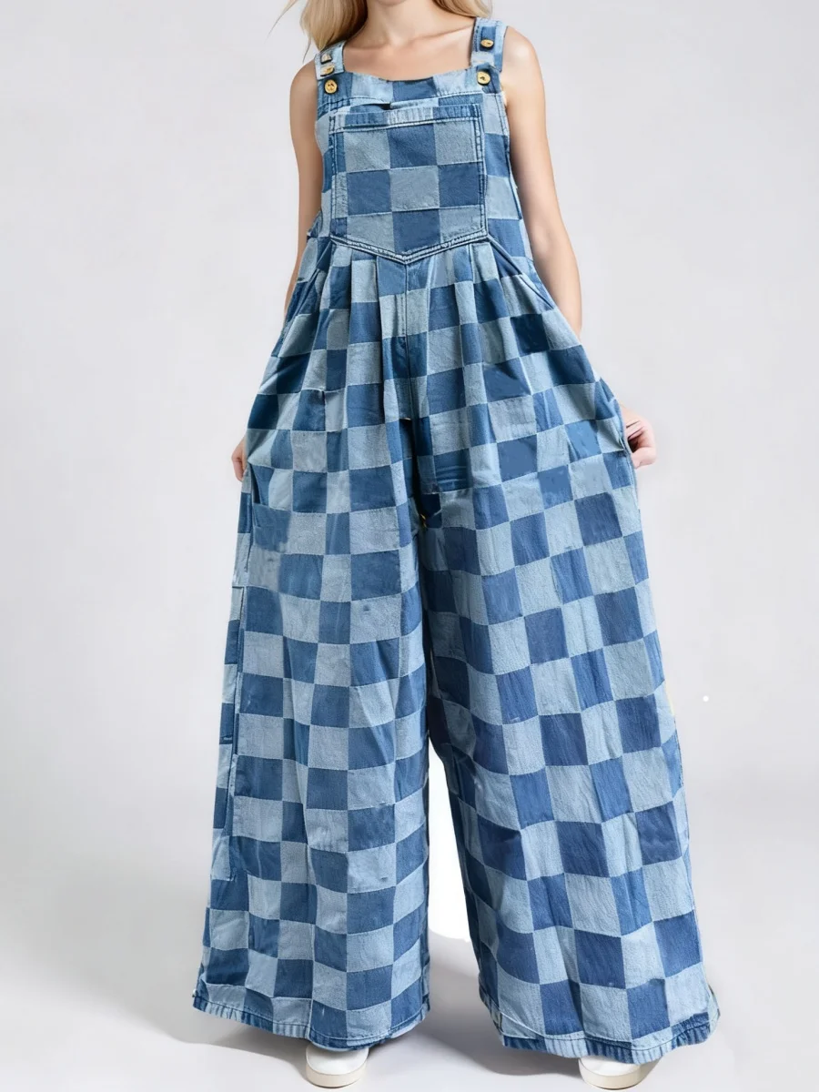 Новые модные женские джинсовые комбинезоны без рукавов с клетчатым принтом, мешковатые широкие комбинезоны с карманами
Новые модные женские джинсовые комбинезоны без рукавов с клетчатым принтом, мешковатые широкие комбинезоны с карманами
