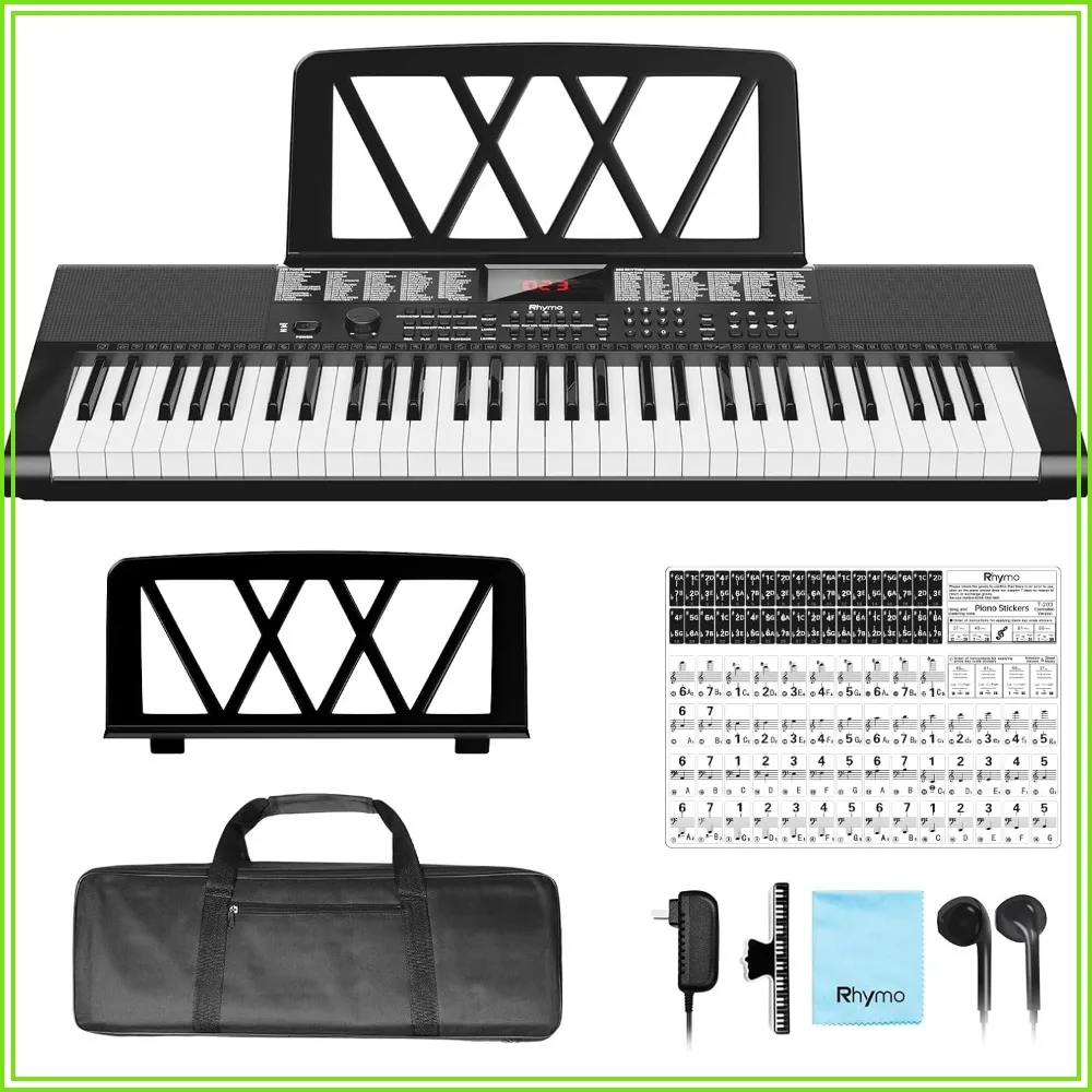 61-Key Electronic Piano Keyboard Kit with 255 Voices, Rhythms, LCD Display, Sheet Music Stand, Note Stickers & Earbuds
61-Key Electronic Piano Keyboard Kit with 255 Voices, Rhythms, LCD Display, Sheet Music Stand, Note Stickers & Earbuds