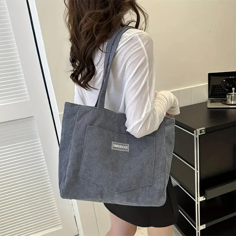 Large Capacity Shoulder Bag Trendy Corduroy Tote Bag Solid Color Ladies Handbag With Front Pocket
Large Capacity Shoulder Bag Trendy Corduroy Tote Bag Solid Color Ladies Handbag With Front Pocket