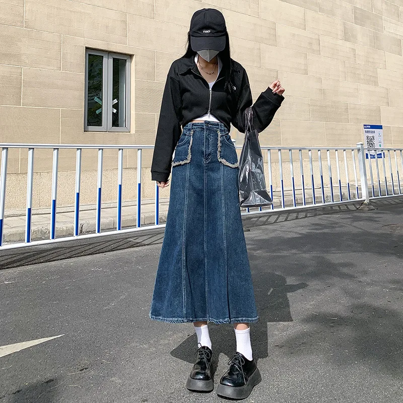 Vintage Denim Skirts High Waist Pockets Solid A-Line Mermaid Skirt Spring Autumn Women Casual Cowboy Skirt
Vintage Denim Skirts High Waist Pockets Solid A-Line Mermaid Skirt Spring Autumn Women Casual Cowboy Skirt