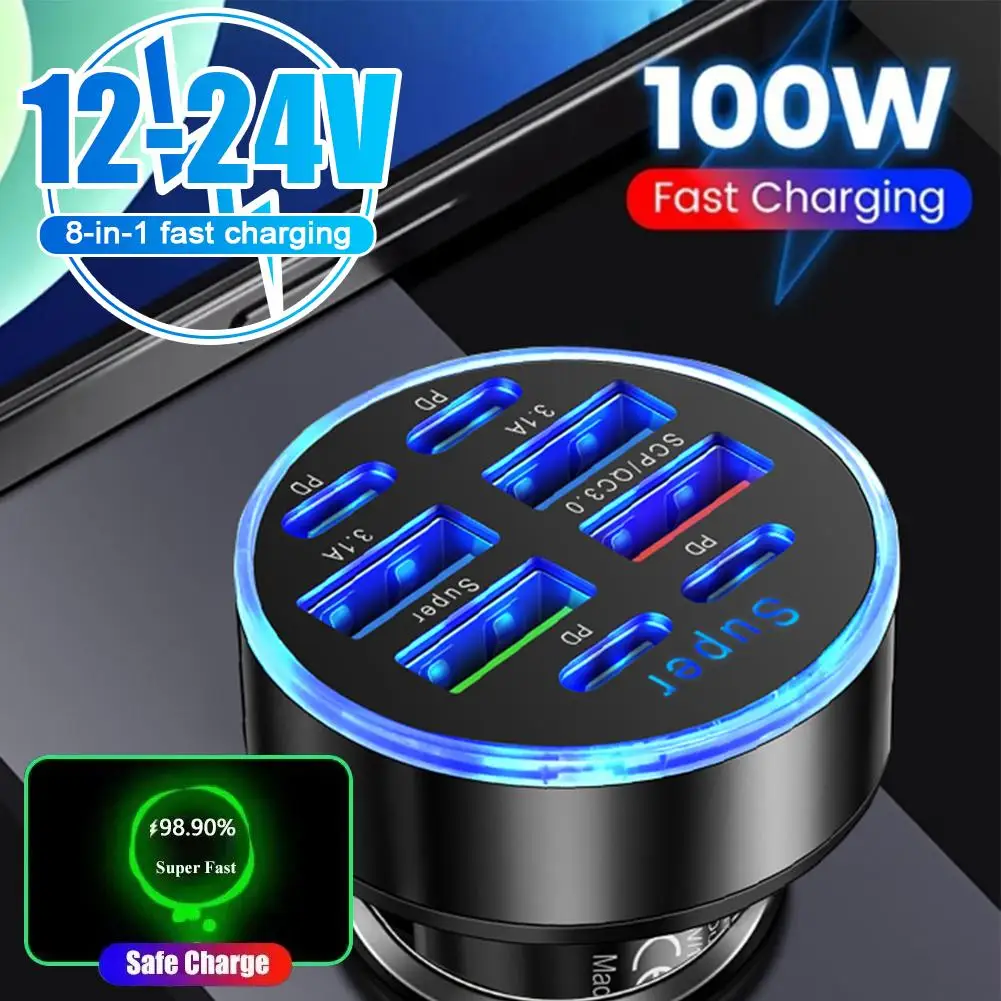 8 Port Car Charger 100w 4USB A+4Type C Fast Charging Car Mobile Phone Adapter For Xiaomi Oneplus Cellphone L5J0
8 Port Car Charger 100w 4USB A+4Type C Fast Charging Car Mobile Phone Adapter For Xiaomi Oneplus Cellphone L5J0