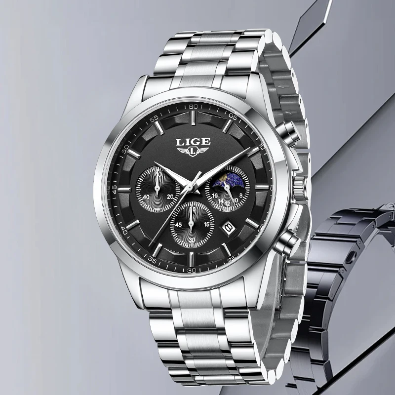 LIGE Fashion Luxury Man Watch Classic Business Casual Stainless Waterproof Luminous Auto Date Moon Phase Quartz Watches for Men
LIGE Fashion Luxury Man Watch Classic Business Casual Stainless Waterproof Luminous Auto Date Moon Phase Quartz Watches for Men