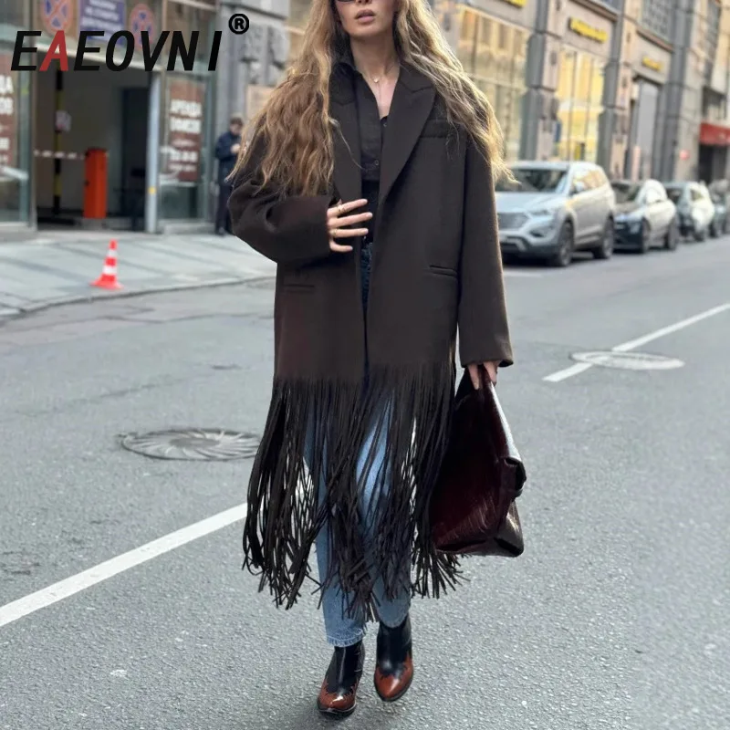 EAEOVNI Vintage Tassel Wool Long Coat For Women Fashion Design Single Button Solid Color Jacket Office Lady Autumn Winter 1A282
EAEOVNI Vintage Tassel Wool Long Coat For Women Fashion Design Single Button Solid Color Jacket Office Lady Autumn Winter 1A282