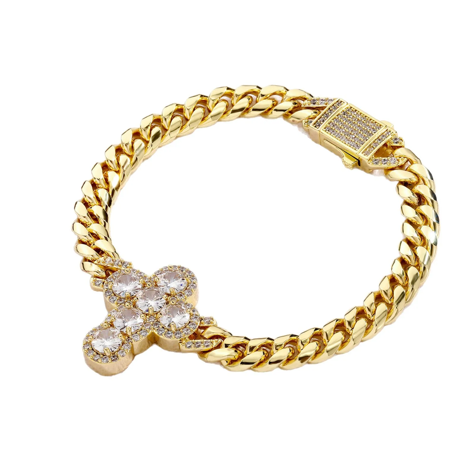 European and American hip-hop spring buckle 8MM zircon cross high-end versatile men's bracelet
European and American hip-hop spring buckle 8MM zircon cross high-end versatile men's bracelet