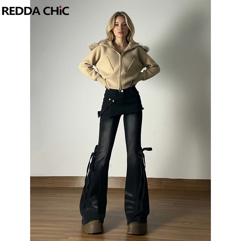 REDDACHiC Юбка с запахом Черные джинсы для женщин Bootcut Ретро стираная повязка с низкой талией Эластичные тонкие джинсовые брюки Гранж Готическая одежда
REDDACHiC Юбка с запахом Черные джинсы для женщин Bootcut Ретро стираная повязка с низкой талией Эластичные тонкие джинсовые брюки Гранж Готическая одежда