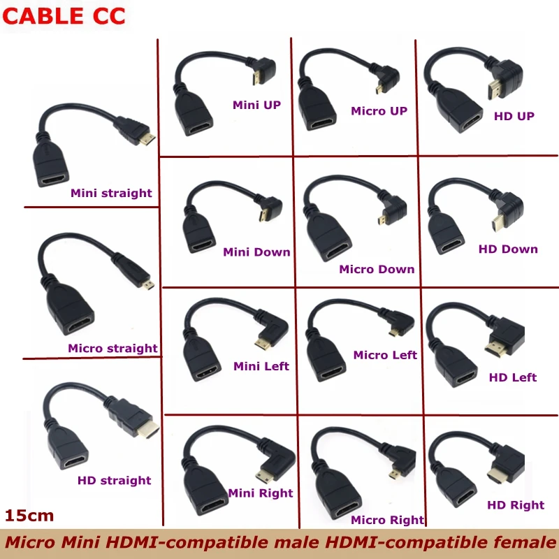 HDMI Compatible Male to Female Adapter Mini Micro 90 Degree Right Angle Left and Right Bend Special Extension Cable for HD Video
HDMI Compatible Male to Female Adapter Mini Micro 90 Degree Right Angle Left and Right Bend Special Extension Cable for HD Video
