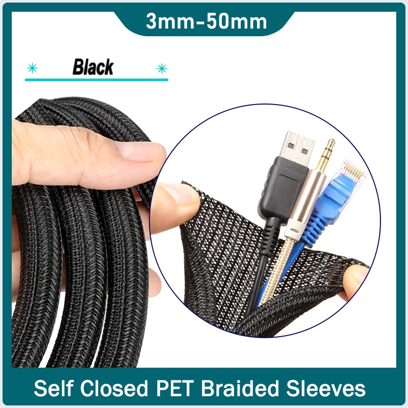 1-50m Black Self Closed PET Braided Cable Sleeves Hardness Insulated Line Protection Wire Wrap Sheath Split Loom Wire Organizer
1-50m Black Self Closed PET Braided Cable Sleeves Hardness Insulated Line Protection Wire Wrap Sheath Split Loom Wire Organizer