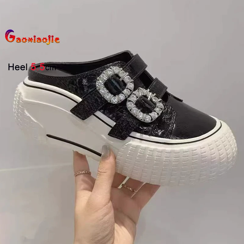 Summer Black Women's Slippers Thick Sole Heels 5.5cm Round Toe Double Belt Square Rhinestone Buckle Ladies Pumps Casual Sliders
Summer Black Women's Slippers Thick Sole Heels 5.5cm Round Toe Double Belt Square Rhinestone Buckle Ladies Pumps Casual Sliders