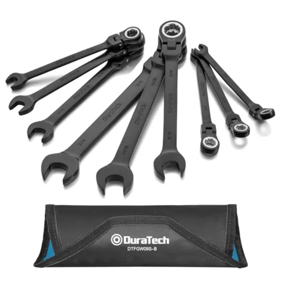 9-Piece Flex-Head Ratcheting Wrench Set Combination Wrench Set 72 Tooth SAE 5/16'' to 3/4'' Electrophoretic Coating CR-V Steel
9-Piece Flex-Head Ratcheting Wrench Set Combination Wrench Set 72 Tooth SAE 5/16'' to 3/4'' Electrophoretic Coating CR-V Steel