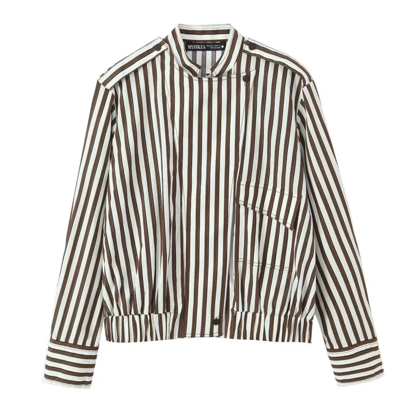 Women Striped Shirt Casual New Spring High Neck Bomber Style Women's Top Lady Elasticated Hem Shirts & Blouses
Women Striped Shirt Casual New Spring High Neck Bomber Style Women's Top Lady Elasticated Hem Shirts & Blouses