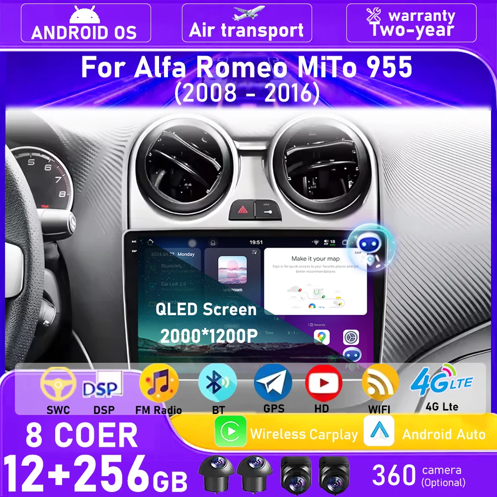Android 16 Auto For Alfa Romeo MiTo 955 2008 - 2016 Car Radio Multimedia Video Player GPS Navigation Carplay Head Unit 4G WIFI
Android 16 Auto For Alfa Romeo MiTo 955 2008 - 2016 Car Radio Multimedia Video Player GPS Navigation Carplay Head Unit 4G WIFI