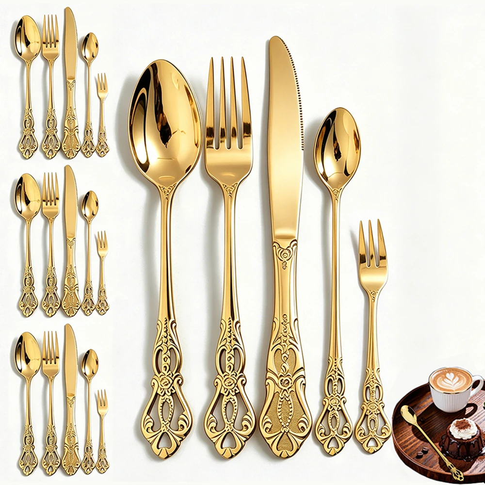 20Pcs Luxury Gold Dinnerware Set Stainless Steel Dinner Knife Fork Spoons Cutlery Kitchen Dinner Complete Tableware Set
20Pcs Luxury Gold Dinnerware Set Stainless Steel Dinner Knife Fork Spoons Cutlery Kitchen Dinner Complete Tableware Set
