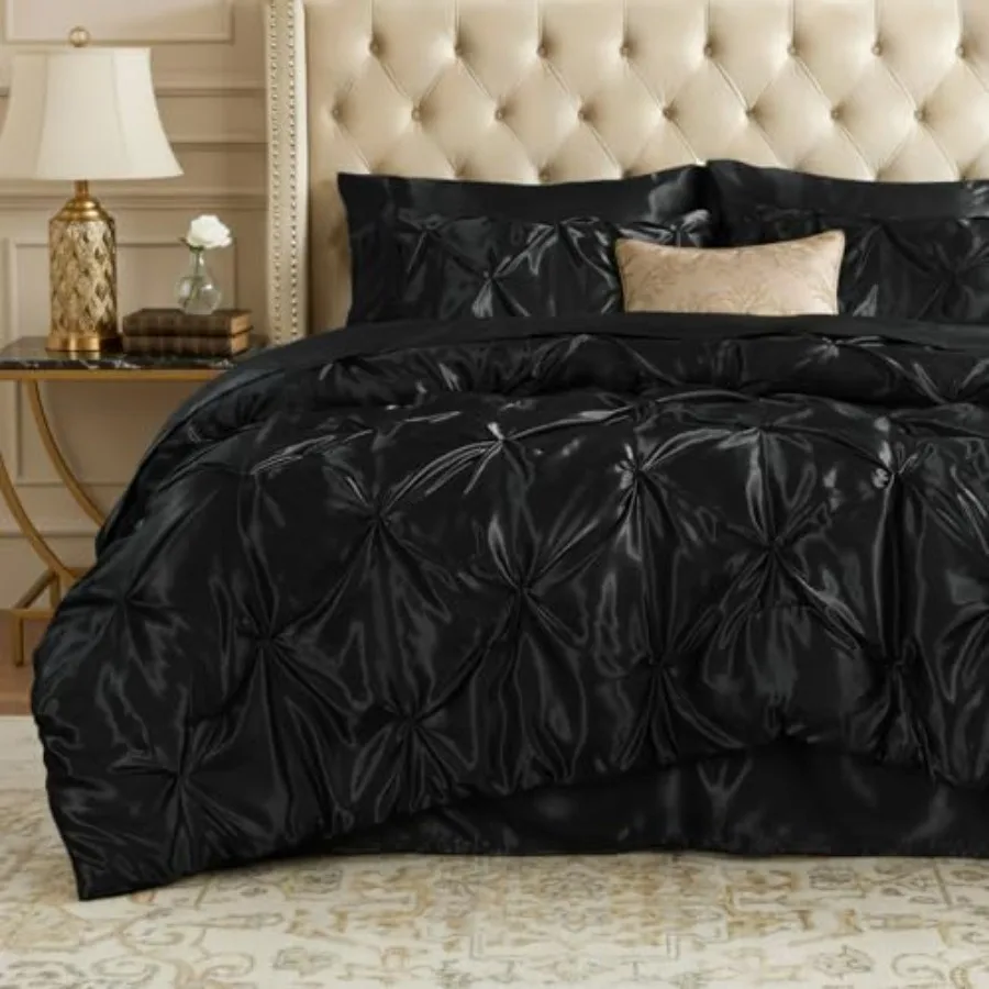 Satin Comforter Set Size, 7 Pieces Pintuck Bed in A Bag with Comforter, Flat Sheet, Fitted Sheet, Pillowcases, Shams, Soft Cozy
Satin Comforter Set Size, 7 Pieces Pintuck Bed in A Bag with Comforter, Flat Sheet, Fitted Sheet, Pillowcases, Shams, Soft Cozy