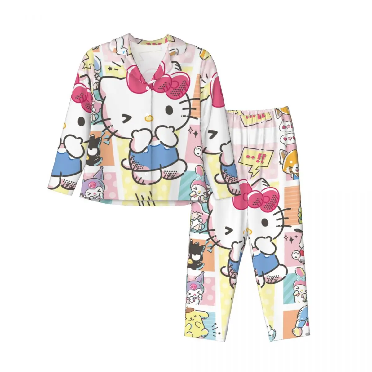 Sanrio Hello Kitty Melody Kuromi женский пижамный комплект на пуговицах пижама комплект из 2 предметов пижама Femme ночная рубашка домашняя одежда
Sanrio Hello Kitty Melody Kuromi женский пижамный комплект на пуговицах пижама комплект из 2 предметов пижама Femme ночная рубашка домашняя одежда
