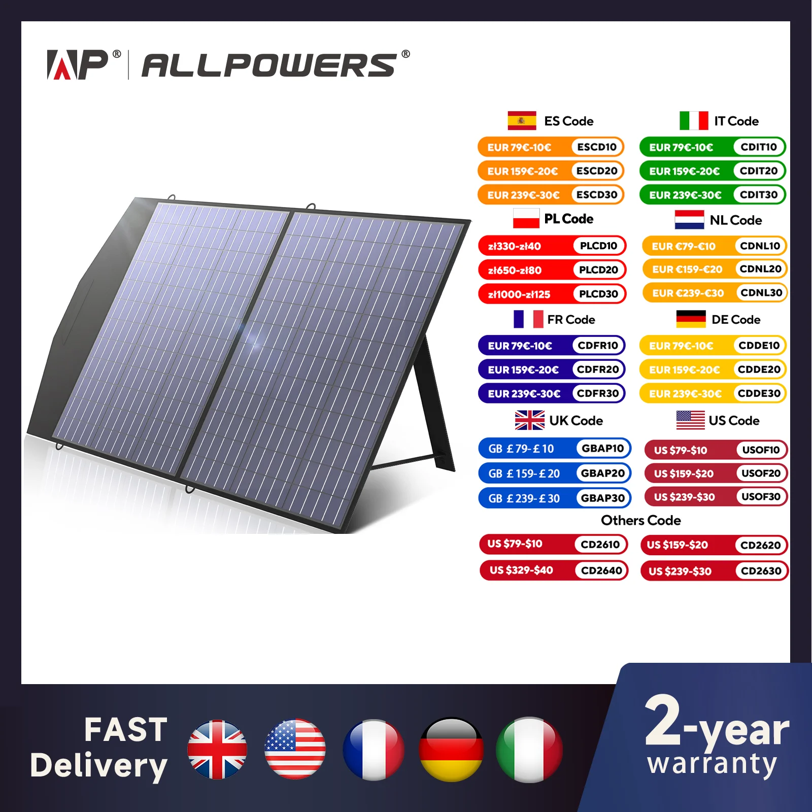 ALLPOWERS Solar Charger 18V 100W Foldable Solar Panel Suit For Portable Power Station/Generator Outdoor Travel Camping
ALLPOWERS Solar Charger 18V 100W Foldable Solar Panel Suit For Portable Power Station/Generator Outdoor Travel Camping