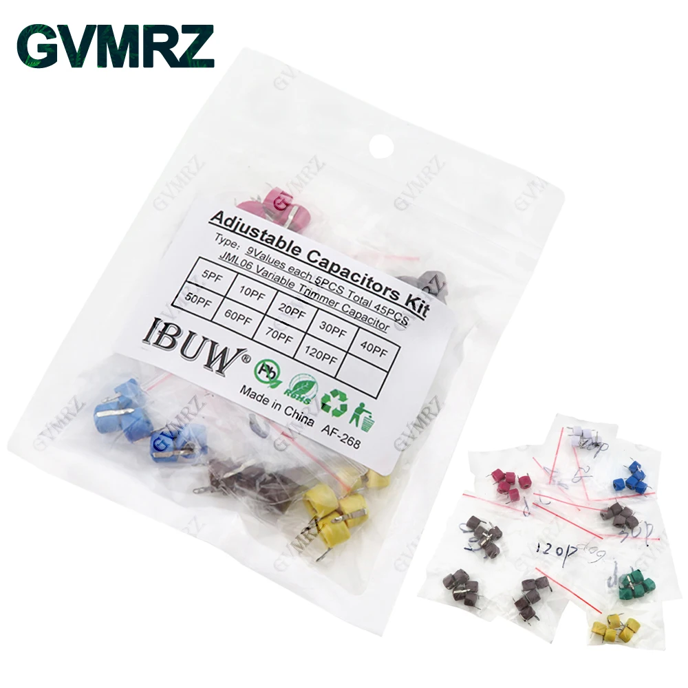 45 шт., 9 значений, JML06, комплект регулируемых конденсаторов для триммера (5PF-120PF) для настройки радиочастотных цепей и генератора, электронных проектов «сделай сам»
45 шт., 9 значений, JML06, комплект регулируемых конденсаторов для триммера (5PF-120PF) для настройки радиочастотных цепей и генератора, электронных проектов «сделай сам»