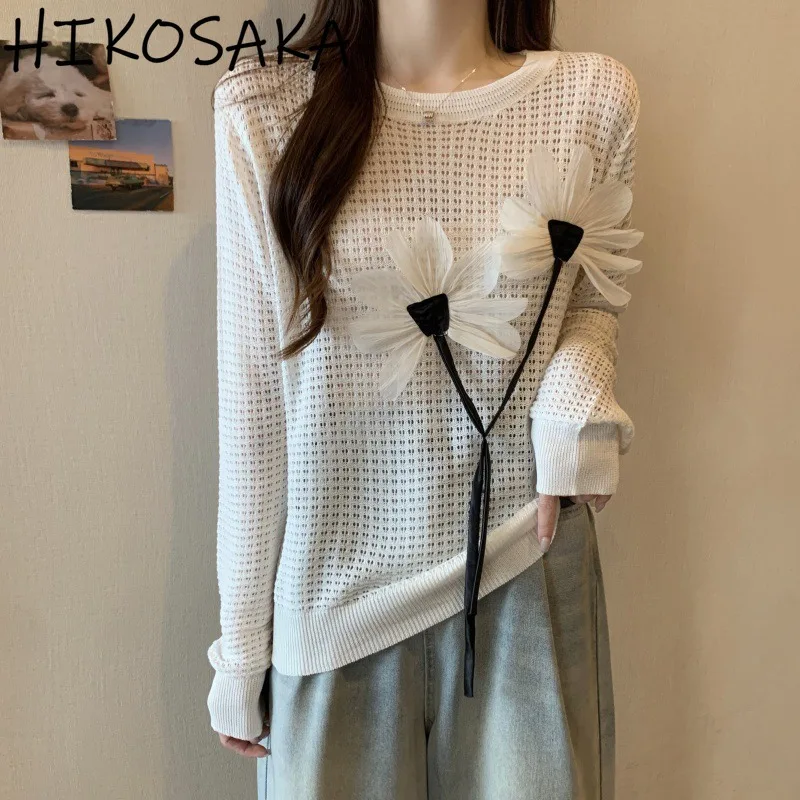 2024 Summer New O-neck Three-dimensional Flower Hollow Out Jumpers Korean Chic Loose Casual Long Sleeve Pullovers All-match Top
2024 Summer New O-neck Three-dimensional Flower Hollow Out Jumpers Korean Chic Loose Casual Long Sleeve Pullovers All-match Top
