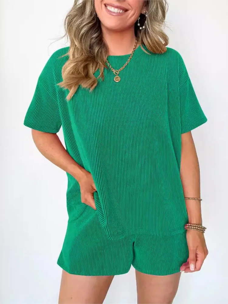 Women's Solid Color Pocket Shorts Sets Casual Short Sleeve T-shirt Elastic Waist Shorts Ladies 2025 Summer Daily Wear Clothing
Women's Solid Color Pocket Shorts Sets Casual Short Sleeve T-shirt Elastic Waist Shorts Ladies 2025 Summer Daily Wear Clothing
