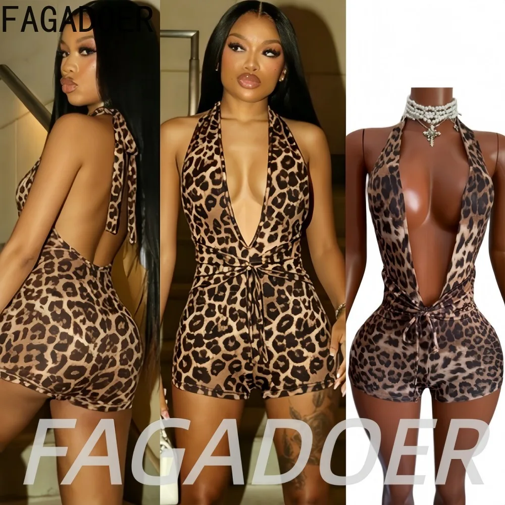 FAGADOER Sexy Leopard Print Halter Rompers for Women Fashion Deep V Off Shoulder Bodycon Jumpsuits Night Party Club Playsuits
FAGADOER Sexy Leopard Print Halter Rompers for Women Fashion Deep V Off Shoulder Bodycon Jumpsuits Night Party Club Playsuits