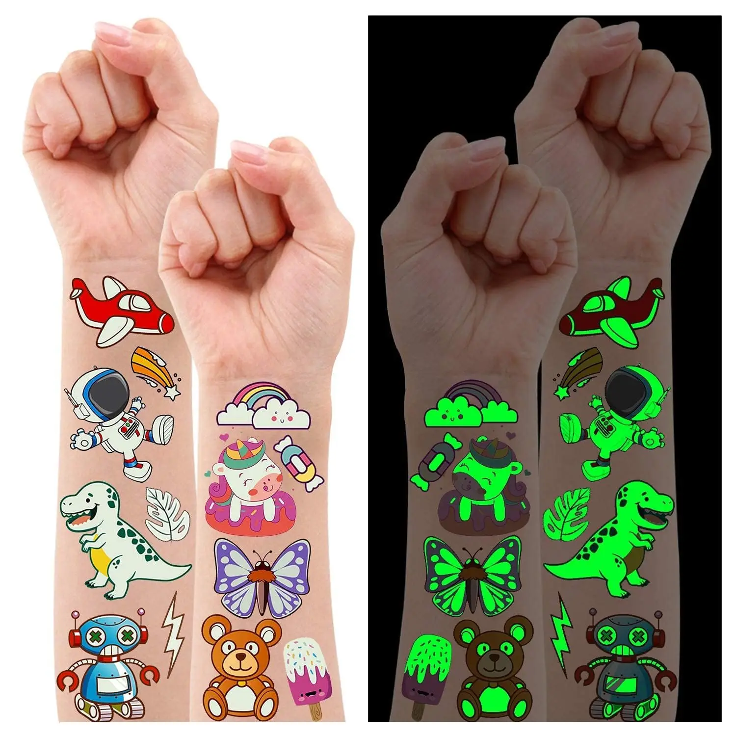 380 Glow Tattoos for Kids - 30 Sheets Mixed Styles Mermaid, Dinosaur, Space, Pirate, Party Favors
380 Glow Tattoos for Kids - 30 Sheets Mixed Styles Mermaid, Dinosaur, Space, Pirate, Party Favors