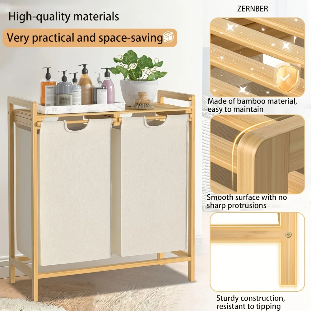 Bamboo Laundry Basket with 2 Dividers, 19.02gal Oxford Cloth Laundry Sorter, Removable And Washable Laundry Sorting
Bamboo Laundry Basket with 2 Dividers, 19.02gal Oxford Cloth Laundry Sorter, Removable And Washable Laundry Sorting