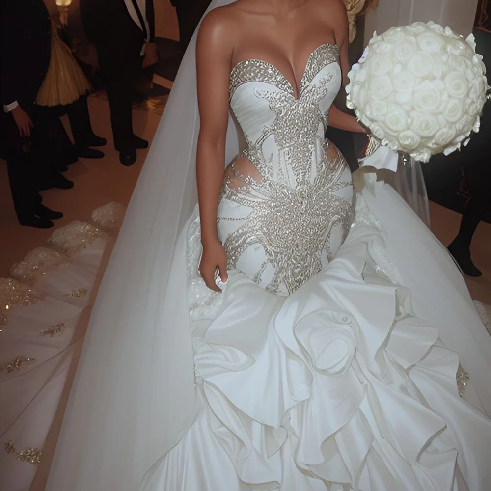 Luxury Sweetheart Beading Sleeveless Tiered Mermaid Bride Wedding Dresses Bridal Gowns Customized
Luxury Sweetheart Beading Sleeveless Tiered Mermaid Bride Wedding Dresses Bridal Gowns Customized