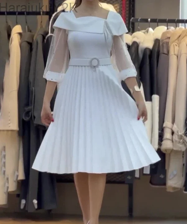 Womens Dresses 2024 Summer New Temperament Commuting White Mesh Long Sleeve Folded Fashion Elegant Dress with Belt
Womens Dresses 2024 Summer New Temperament Commuting White Mesh Long Sleeve Folded Fashion Elegant Dress with Belt
