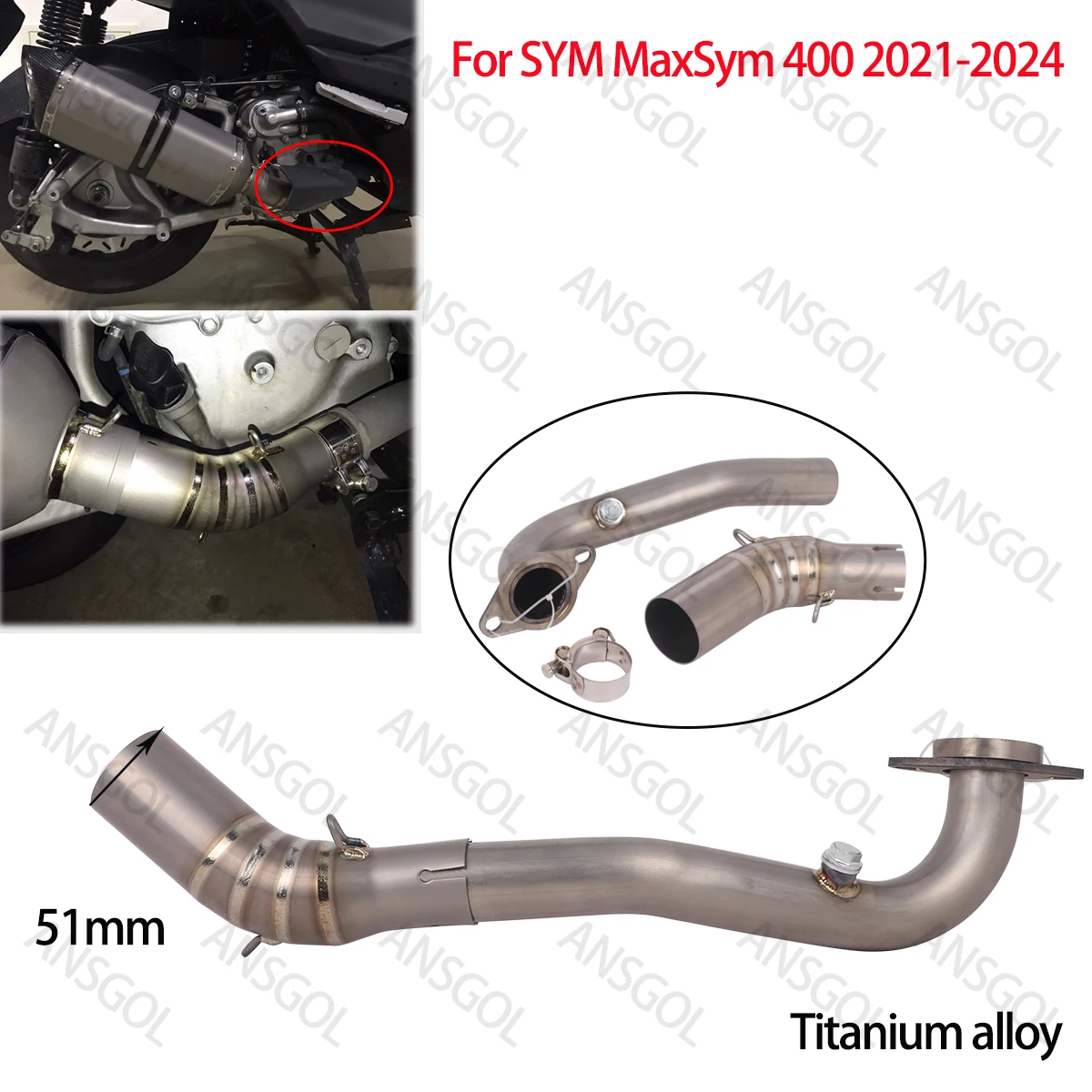 Escape Moto Exhaust Front Pipe For SYM MaxSym 400 CRUISYM 400 2021-2024 Muffler Pipe Modified Fits 51mm Muffler Titanium Alloy
Escape Moto Exhaust Front Pipe For SYM MaxSym 400 CRUISYM 400 2021-2024 Muffler Pipe Modified Fits 51mm Muffler Titanium Alloy