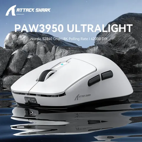 Attack Shark R6 lichtgewicht draadloze gamingmuis, PAW 3950Max sensorcomputermuis met Nordic 52480, 8KHz polling