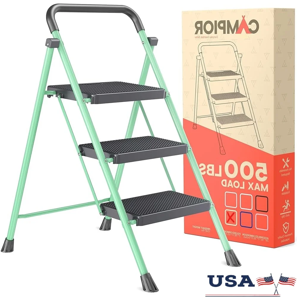 Heavy-Duty Foldable 3 Step Stool Anti-Slip Feet Space-Saving Design Lightweight Easy Storage One-Hand Folding 500 lbs Capacity
Heavy-Duty Foldable 3 Step Stool Anti-Slip Feet Space-Saving Design Lightweight Easy Storage One-Hand Folding 500 lbs Capacity