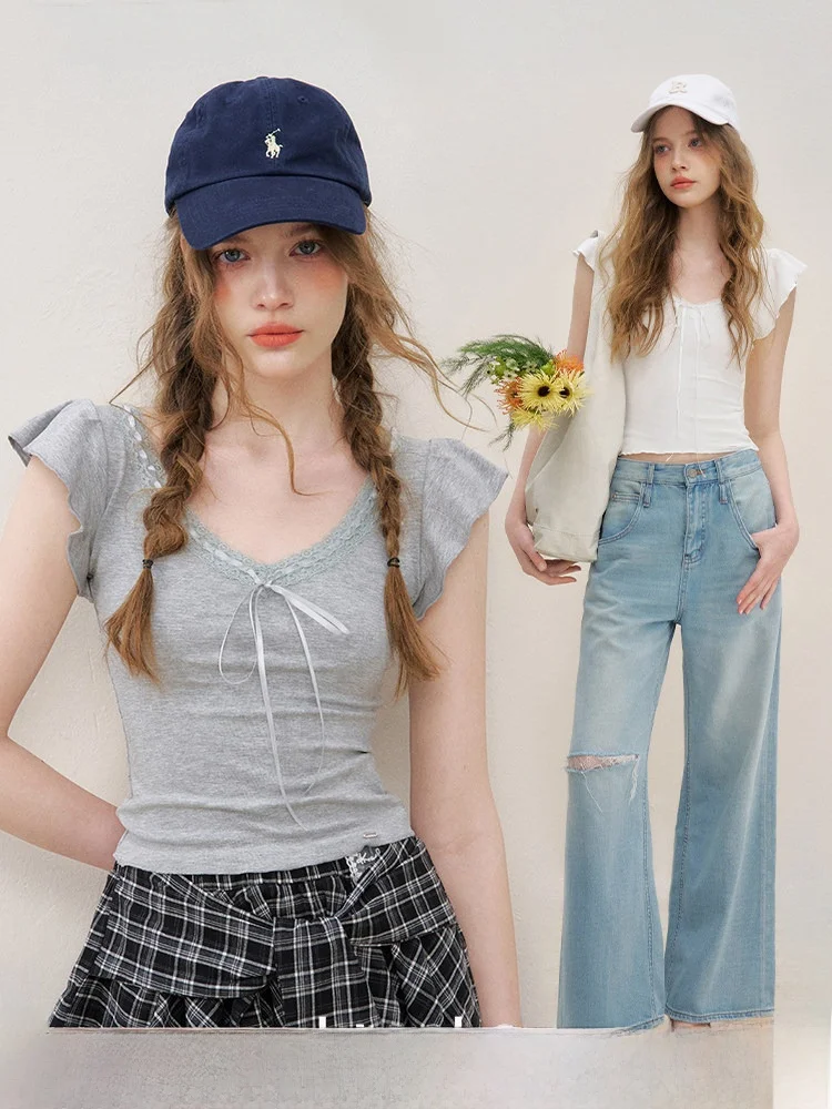 Kroche Lace Patchwork Knot V-ne ort Sve T-irt Women's Commute Sle Stand Fit Pure Color Summer Top
Kroche Lace Patchwork Knot V-ne ort Sve T-irt Women's Commute Sle Stand Fit Pure Color Summer Top